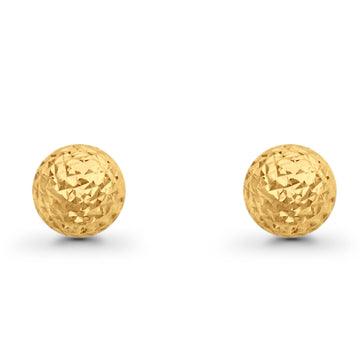 14K Yellow Gold 9.5mm Diamond Cut Half Ball Earrings With Push Back 1.6gm